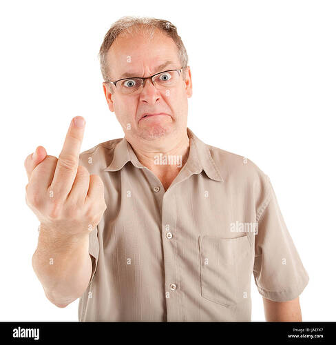 Man displeased about something is showing the middle finger Stock Photo -  Alamy