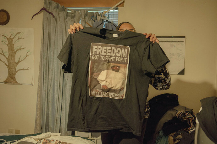 Hayes pulled out a t-shirt with her ex-husband's photo on it that she made to attend a rodeo.