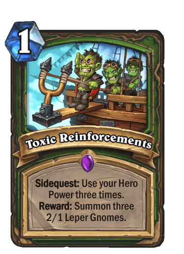 Epic · Spell · Descent of Dragons · Sidequest: Use your Hero Power three times. Reward: Summon three 2/1 Leper Gnomes.